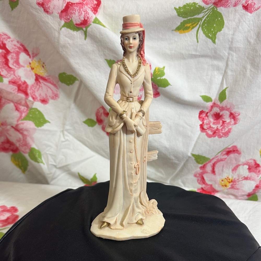 Vintage-Inspired Cream and Pink Lady Figurine